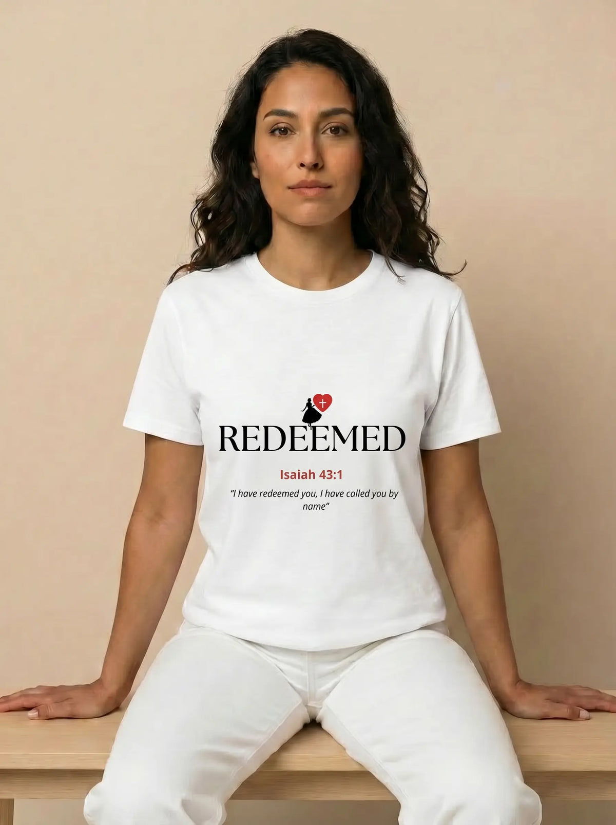 "Redeemed" Christian Women's T-Shirt  Isaiah 43:1  White Printify